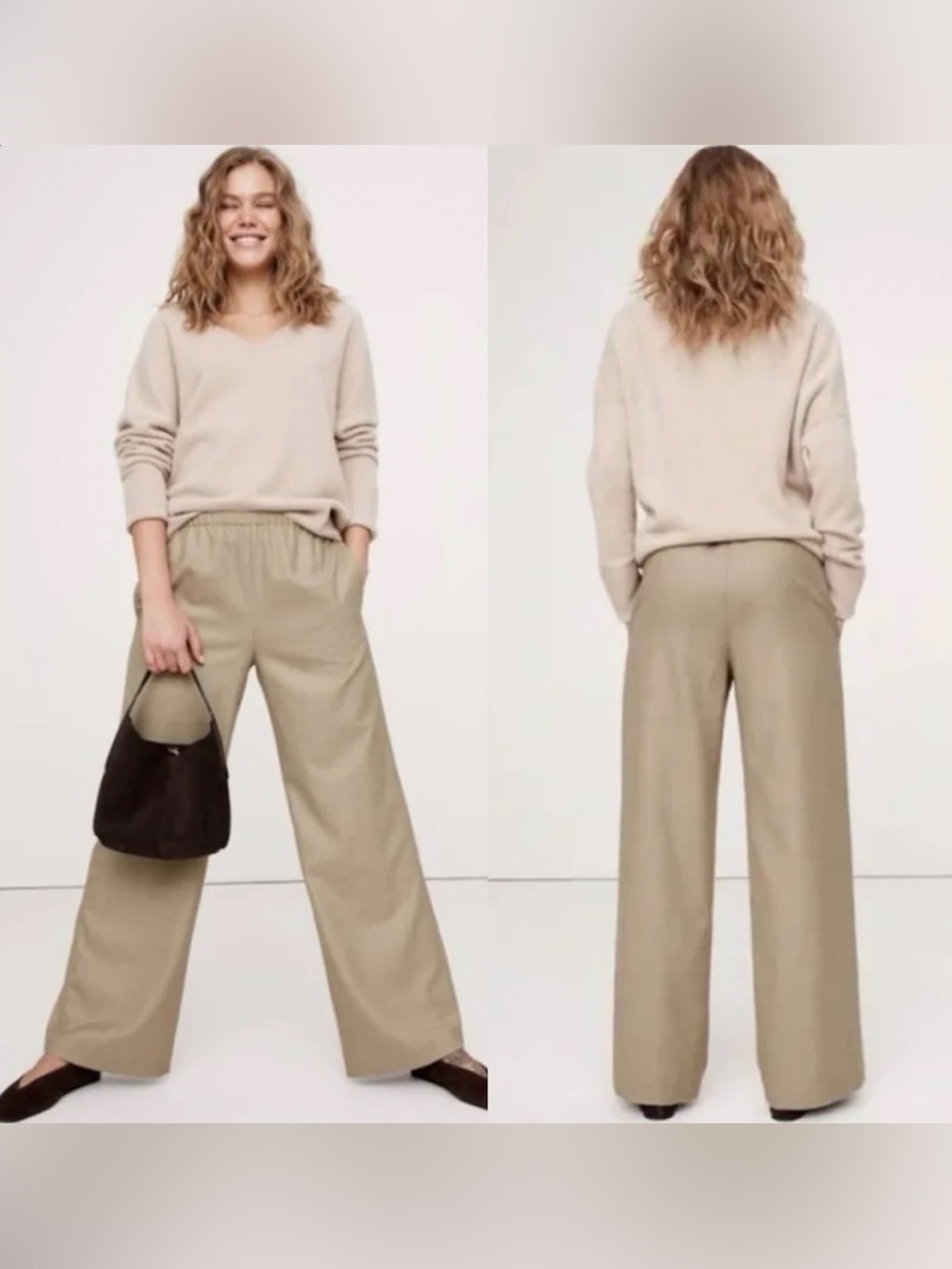 BANANA REPUBLIC PULL-ON WIDE-LEG LIGHTWEIGHT WOOL FLANNEL PANT SMALL